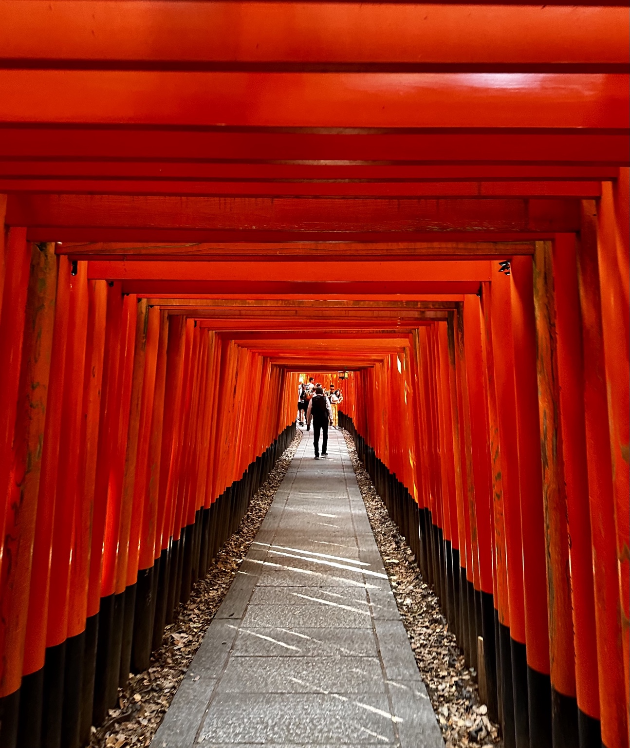 Repeating red architectural passage